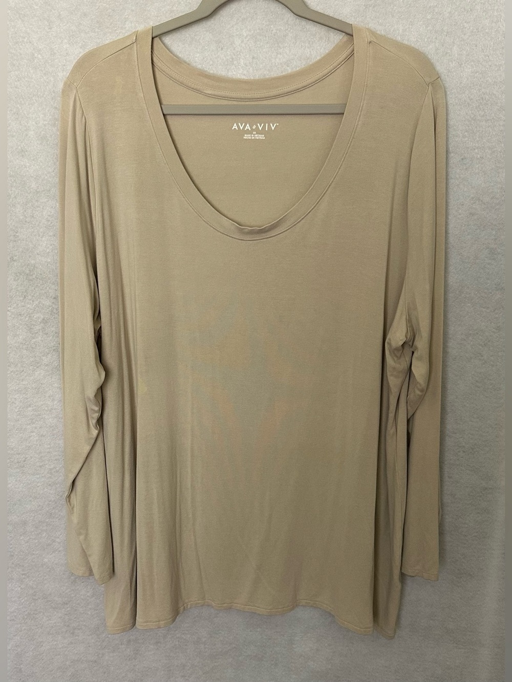 Ava Viv Scoop Neck Long Sleeve Beige Top